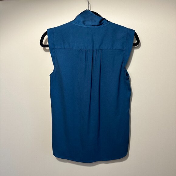 LOFT Women's Blue Sleeveless Tie-Neck Silky Shirt Blouse Top - Size S - Picture 5 of 6